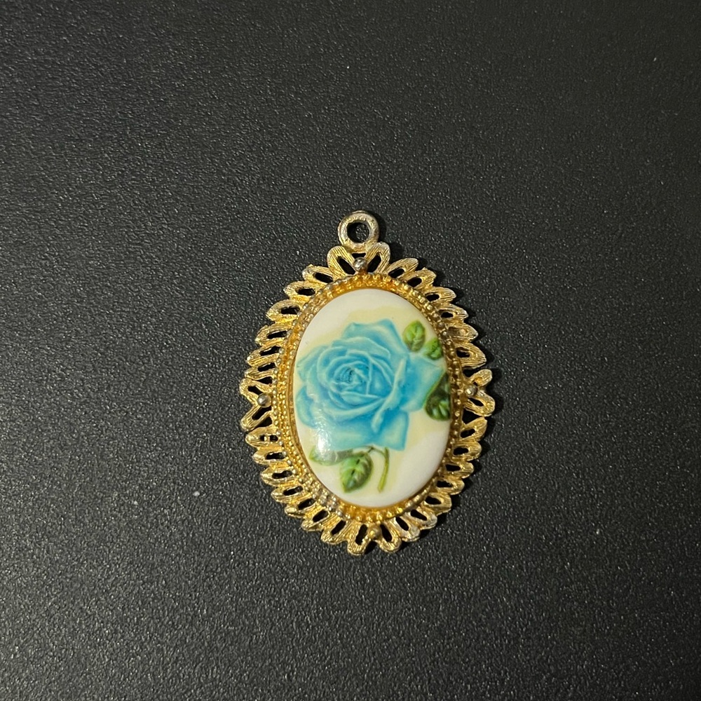 Gold and Blue Rose Pendant